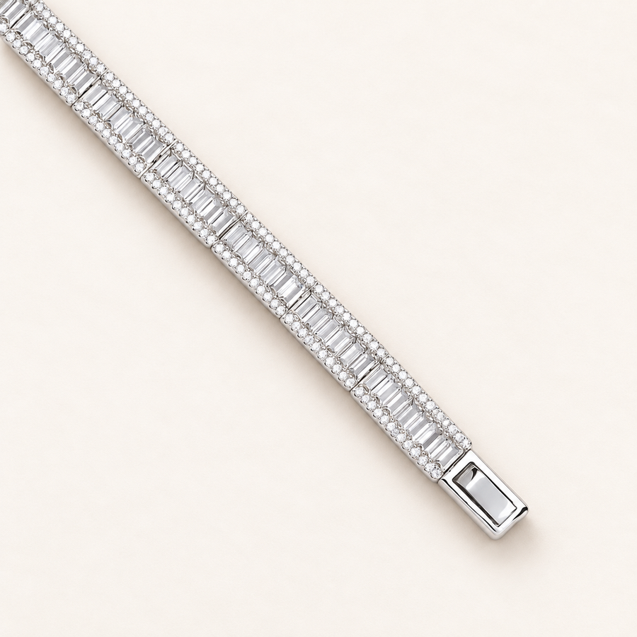 Bracelet en zirconium, tailles baguette et ronde — argent 925