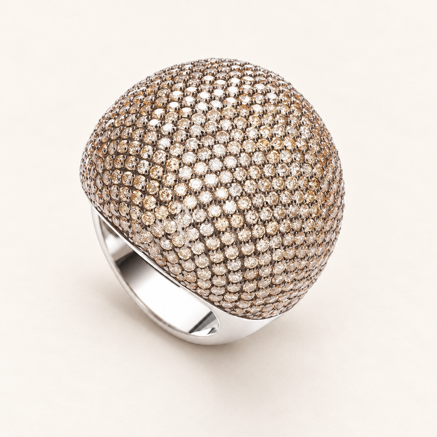 Micro Pave' Big Cocktail Ring 503 Champagne Cz — 925 sterling silver
