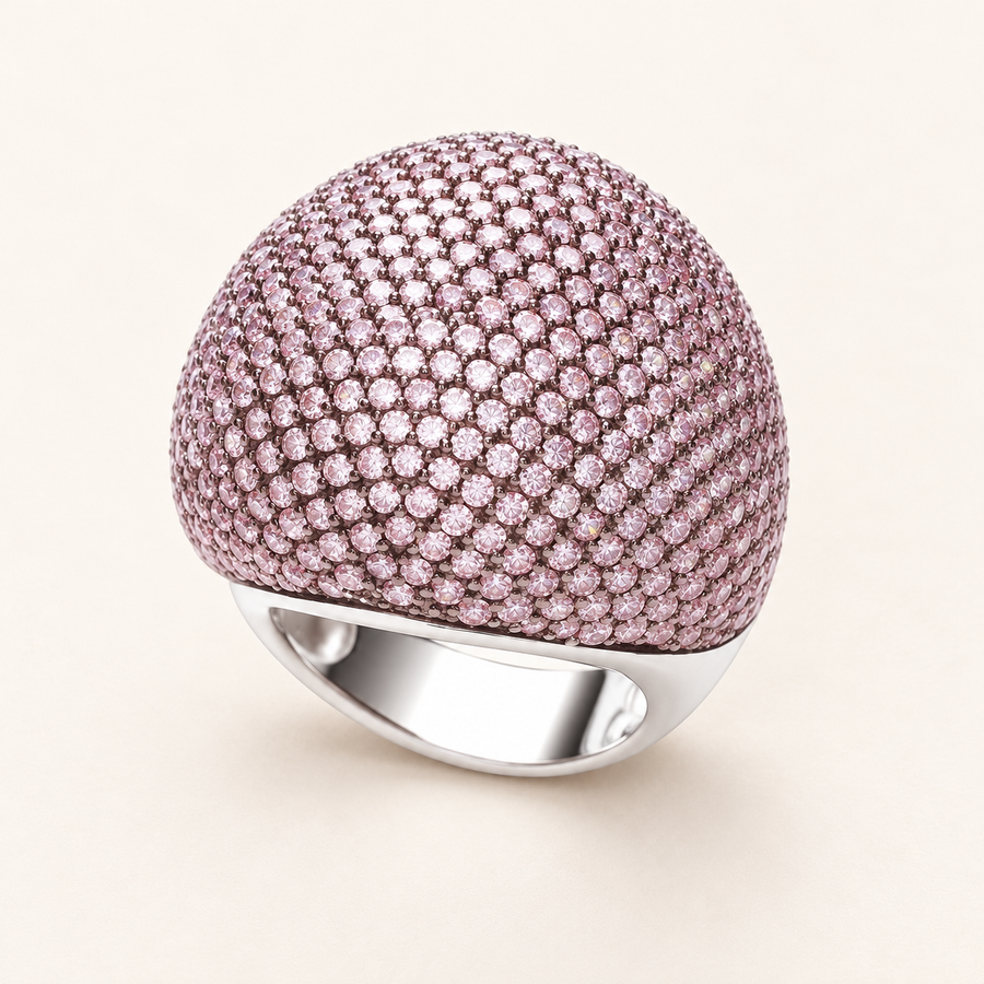 Grande bague cocktail 503 en zirconium rose micropavé — argent 925