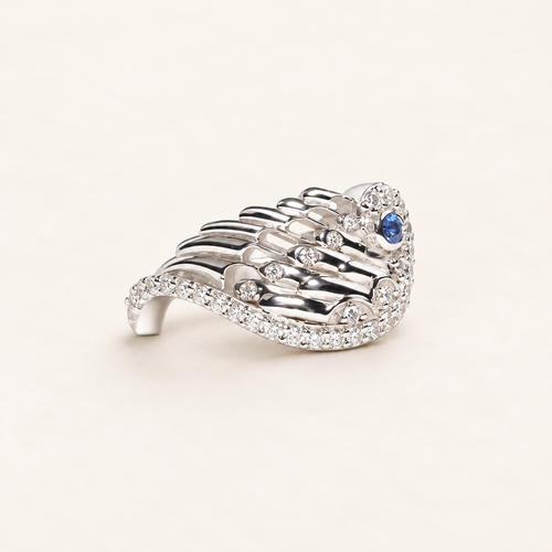 White gold, diamond and sapphire ring