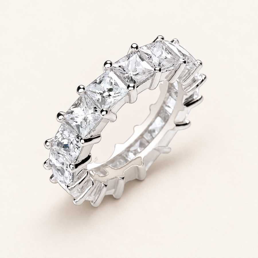 Princess cut and full cubic zirconia ring — 925 sterling silver