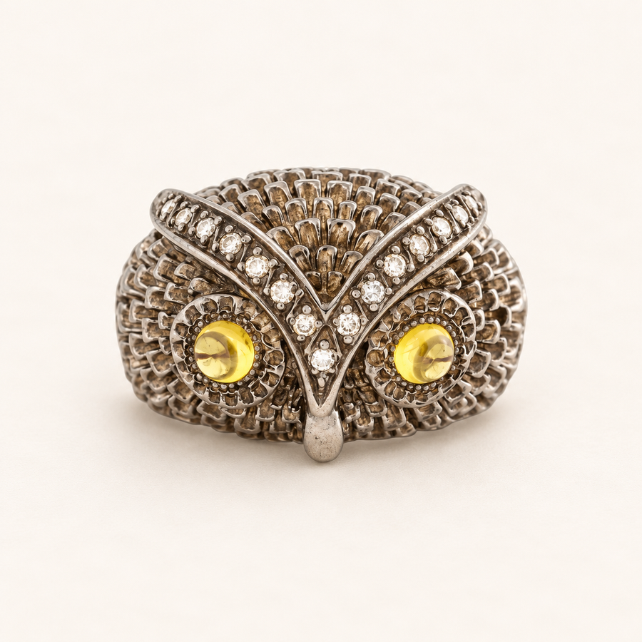 Cabochon Owl ring — sterling silver