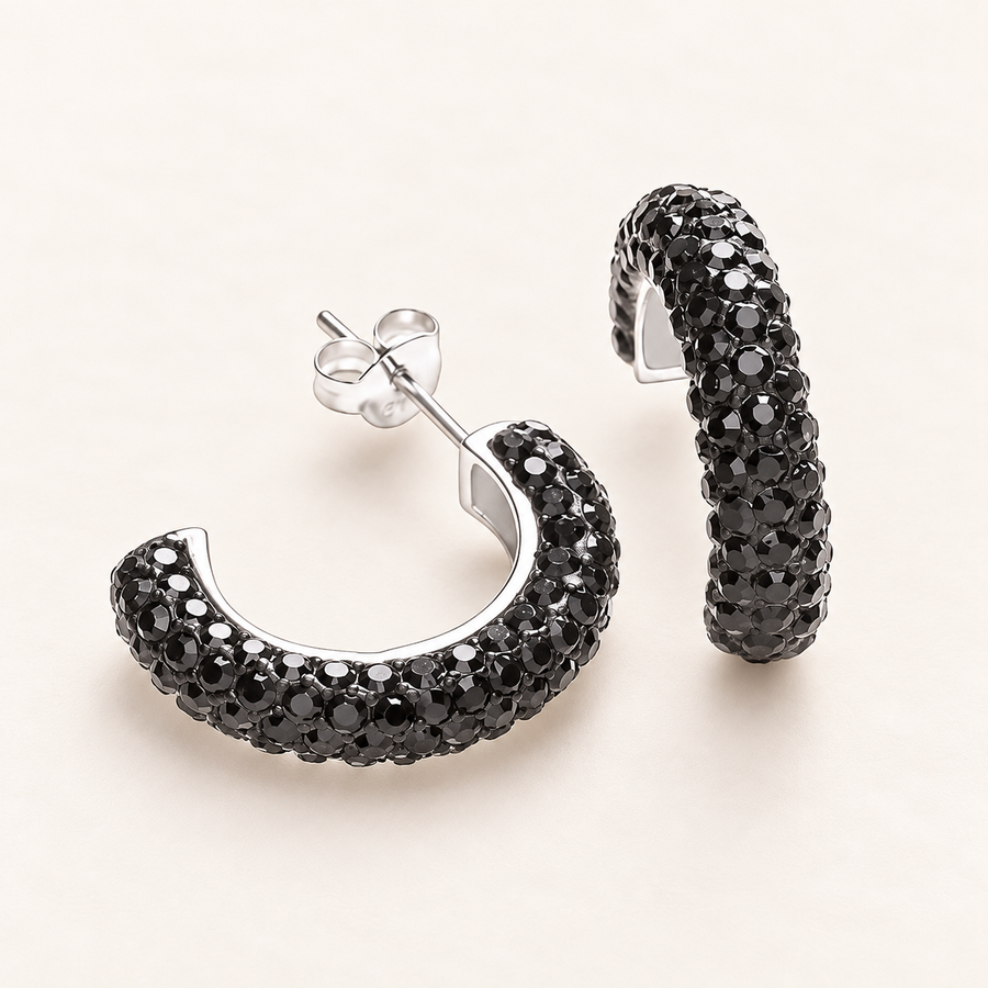 Demi-créoles en zirconium noir — argent 925