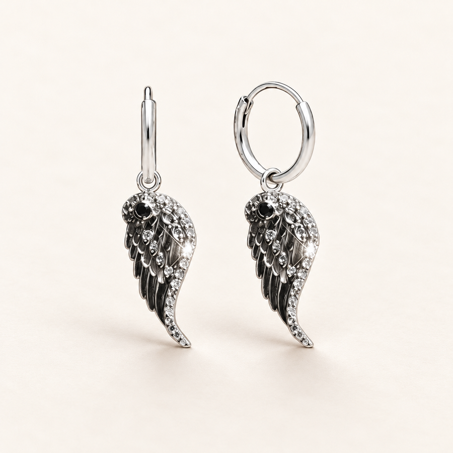 Boucles d’oreilles pendantes aile d’ange en argent 925 et zirconium
