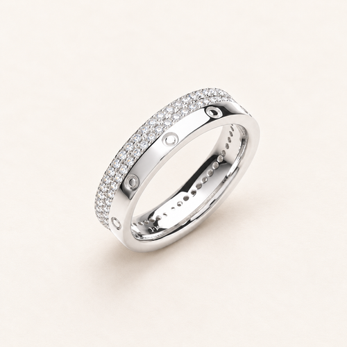 Double row micro pave cubic zirconia silver ring