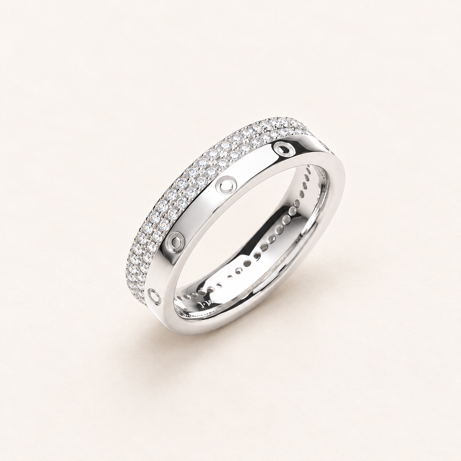 Bague double rang en argent 925 et zirconium micropavé