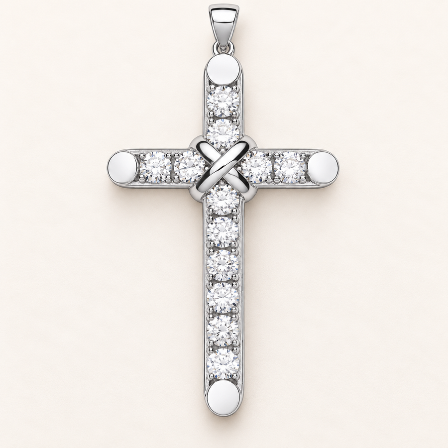 Grand pendentif croix en argent 925 et zirconium serti griffes