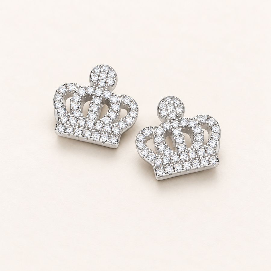 Puces d’oreilles couronne en argent 925 et zirconium micropavé