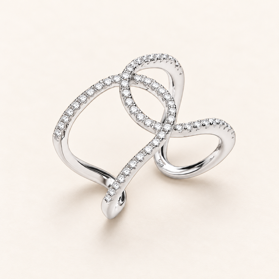925 sterling silver ring with two rows interlocking micro-CZ