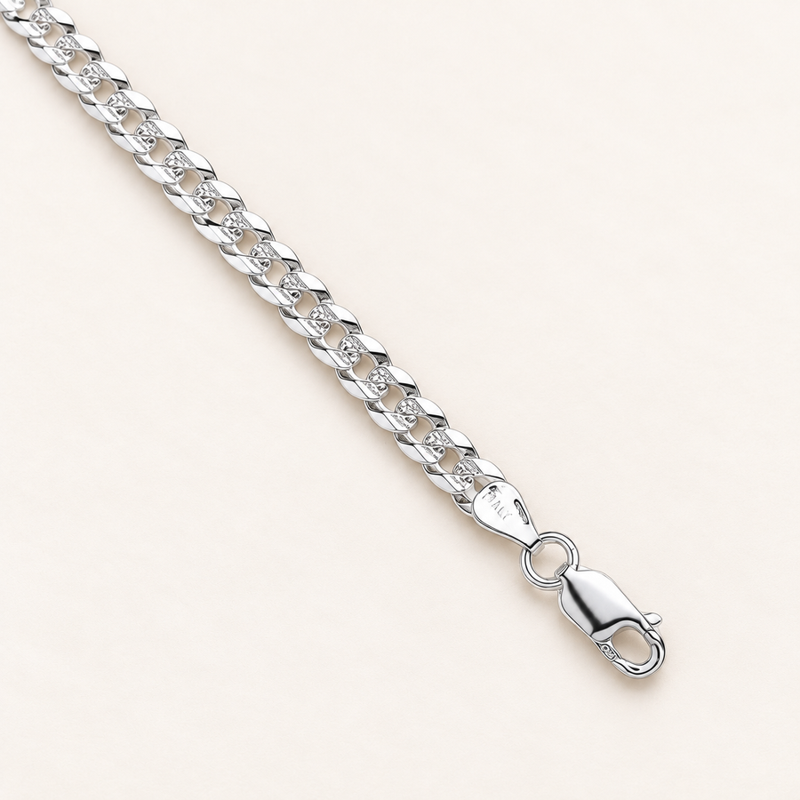925 sterling silver 5mm Flat Pave Curb Chain