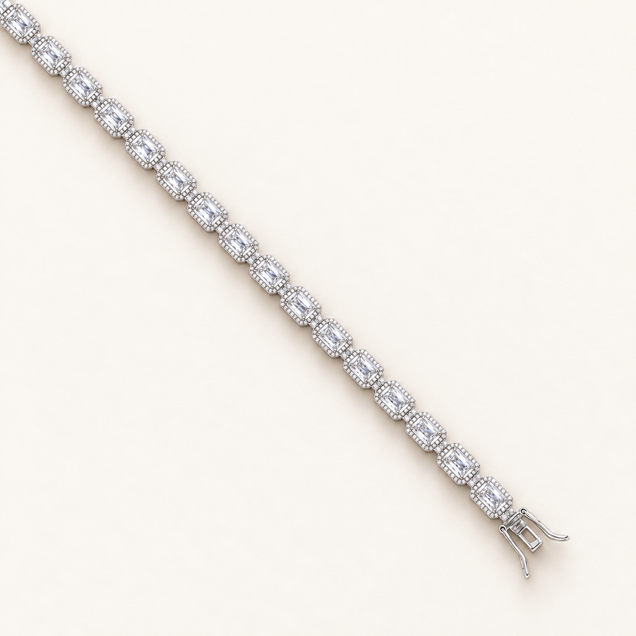 Bracelet tennis Halo en oxydes de zirconium transparents — argent 925