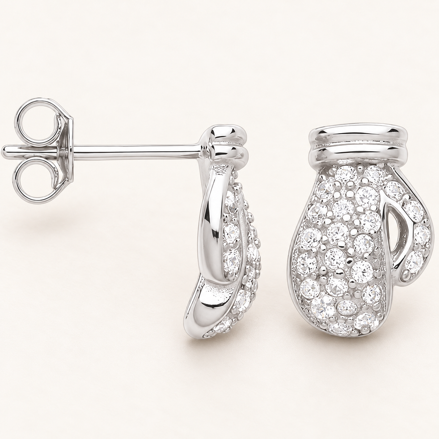 Puces d’oreilles gant de boxe en argent 925 et zirconium
