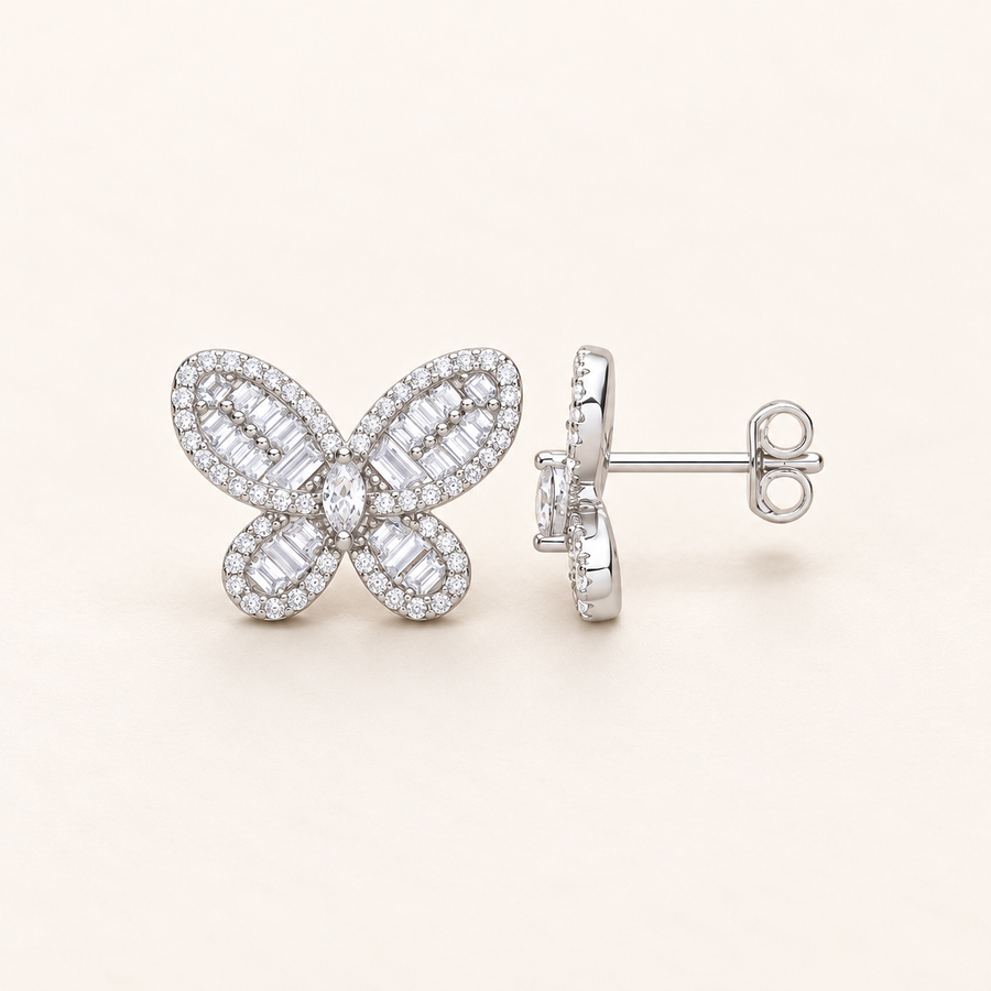 Puces d’oreilles papillon en argent 925 et zirconium