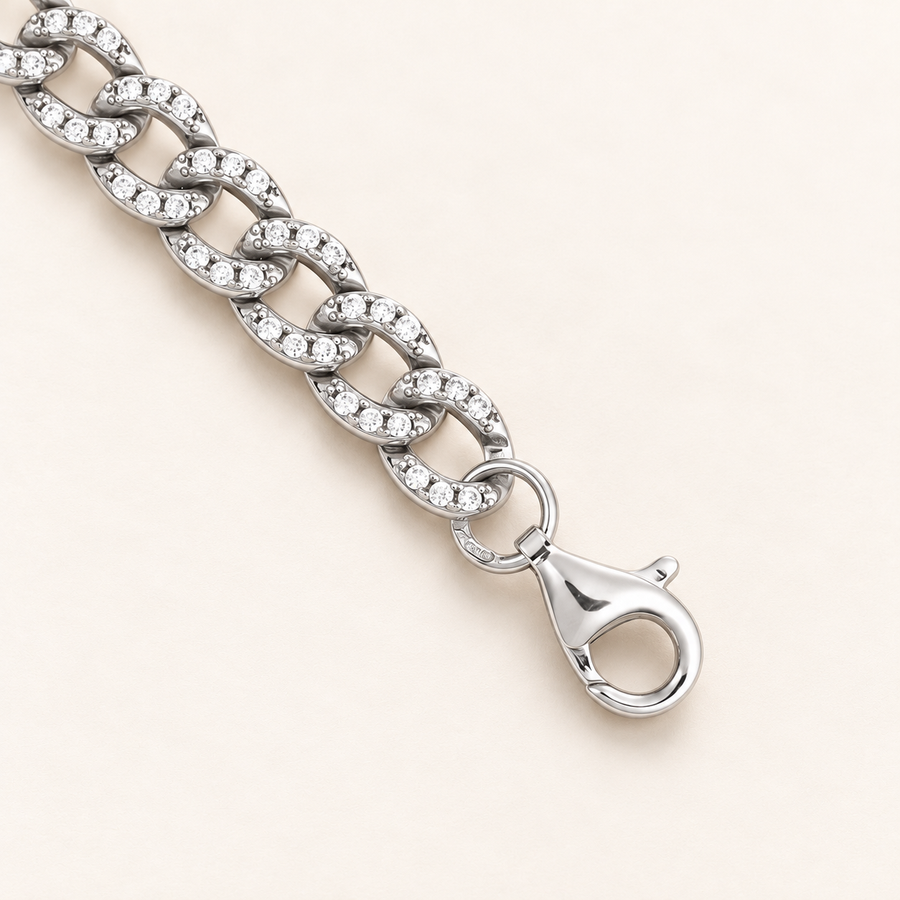 Bracelet Gourmette — argent et oxydes de zirconium, 6,4 mm