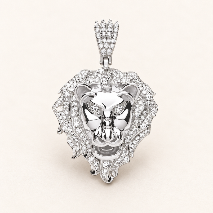 925 sterling silver CZ Lion Head Pendant