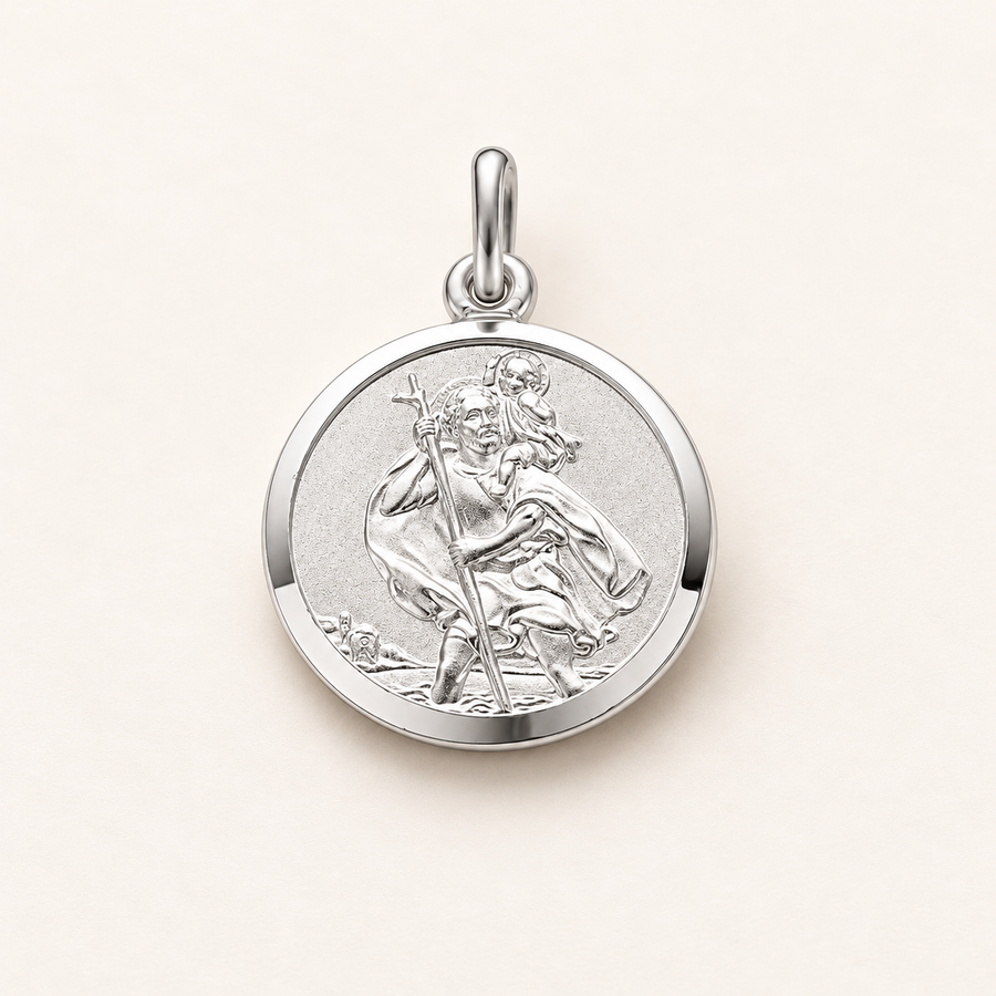 925 sterling silver Double Sided St Christopher Pendant