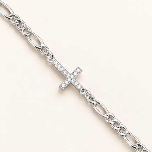 Figaro chain bracelet with zirconium oxide cross