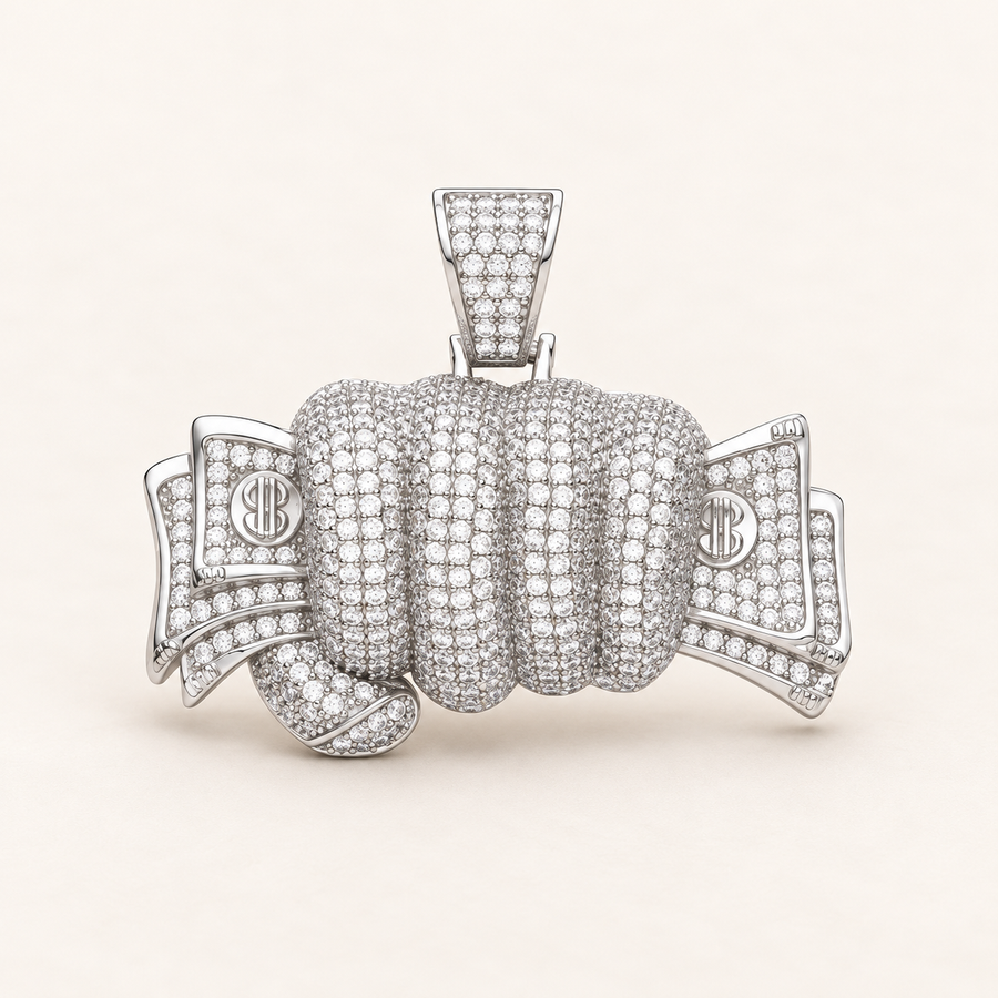 925 sterling silver Fist Full of Cash CZ Hollow Pendant