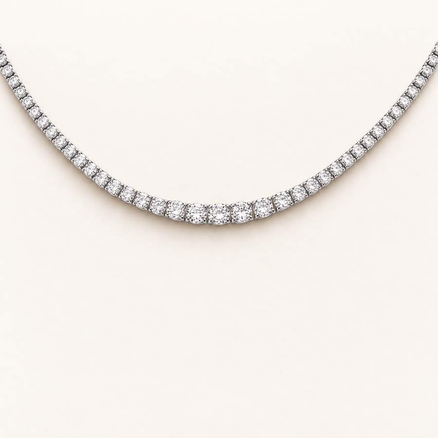 925 sterling silver Graduated CZ Tennis Collarette 17"