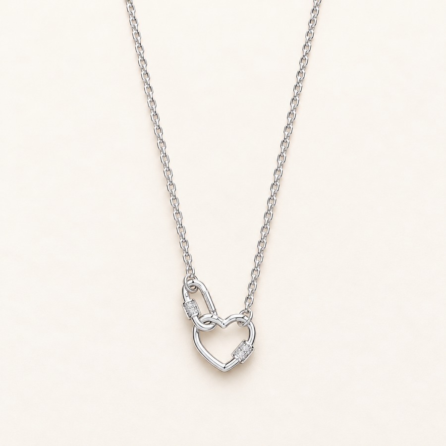 925 sterling silver Heart Paper Clip CZ 16" Necklace