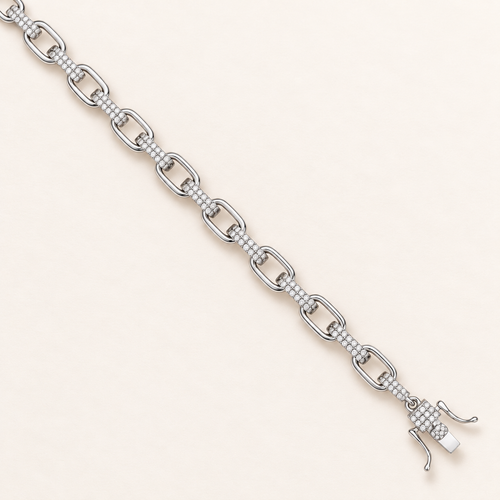 Heavy Silver CZ Oval Belcher Chain
