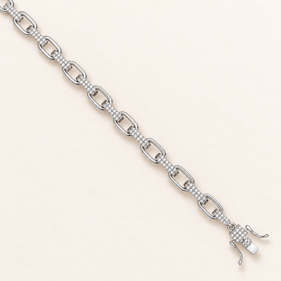 Chaîne jaseron ovale en argent 925 et zirconium