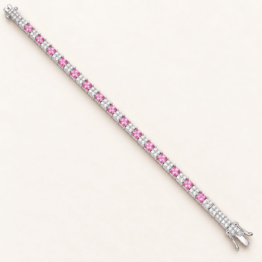 925 sterling silver Pink and Clear CZ Tennis 6.2mm Bracelet