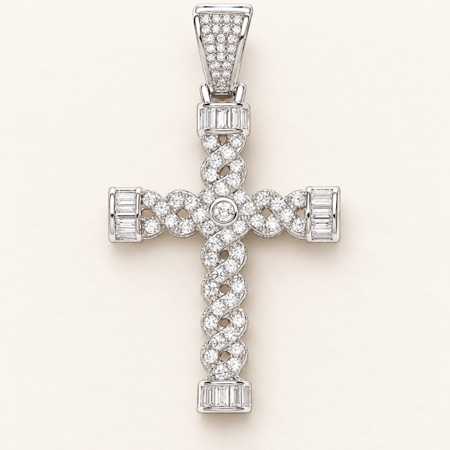 925 sterling silver Plait Style Fancy Cz Cross