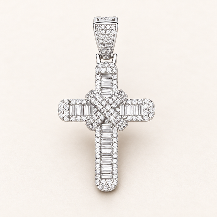 925 sterling silver Round &amp; Baguette CZs Kiss Cross