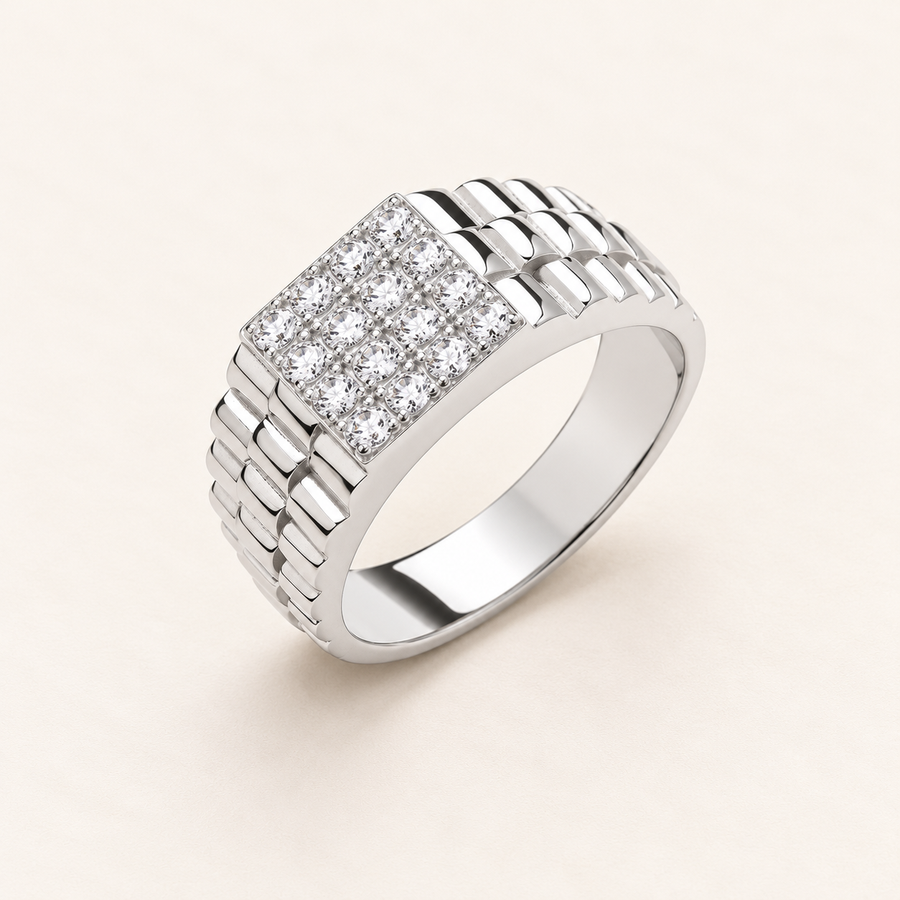 Bague Carrée Éclat — argent et oxydes de zirconium