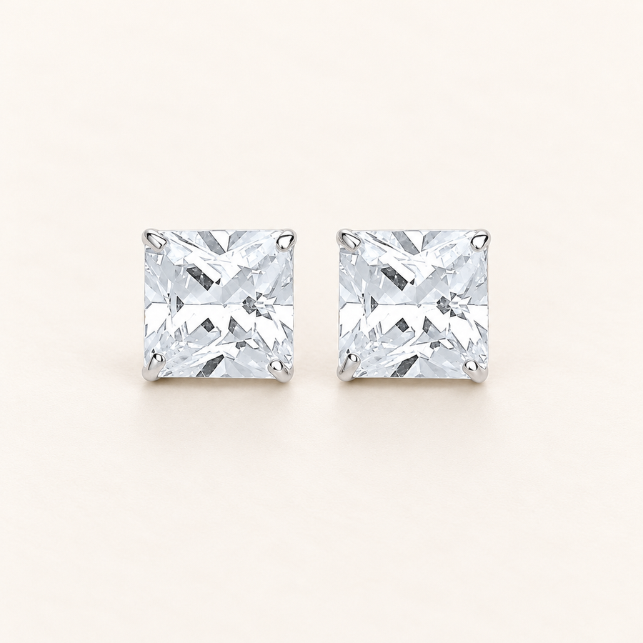 Puces d’oreilles en argent 925, taille princesse