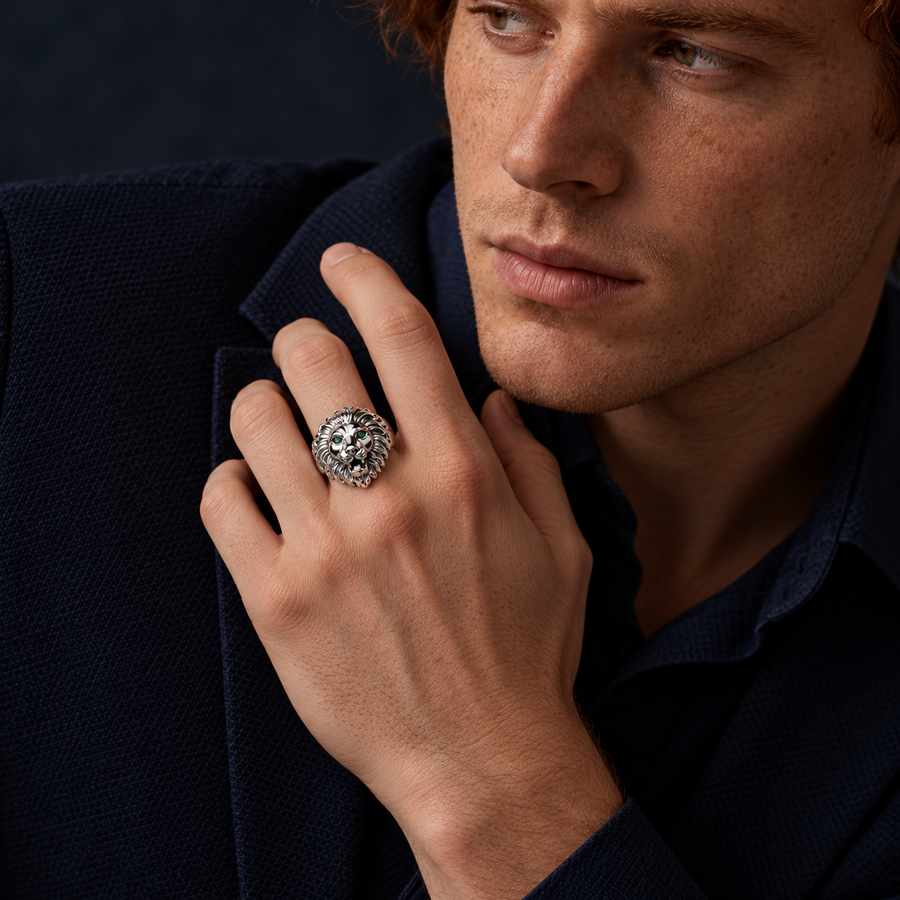 925 sterling silver Lion Head Gents Ring