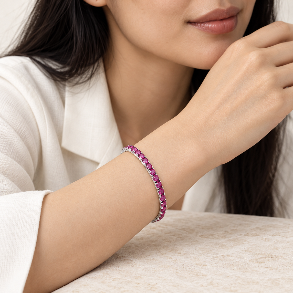 Coloured CZ silver tennis bracelet, 18 cm
