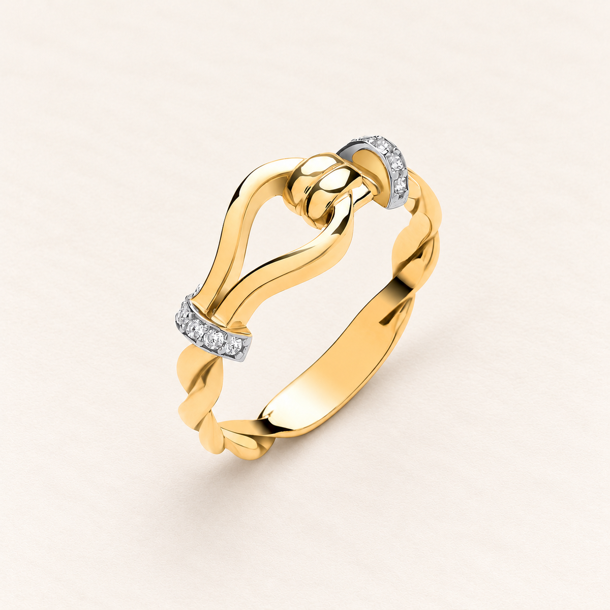 Twisted Links Ring — 9ct yellow gold and cubic zirconia