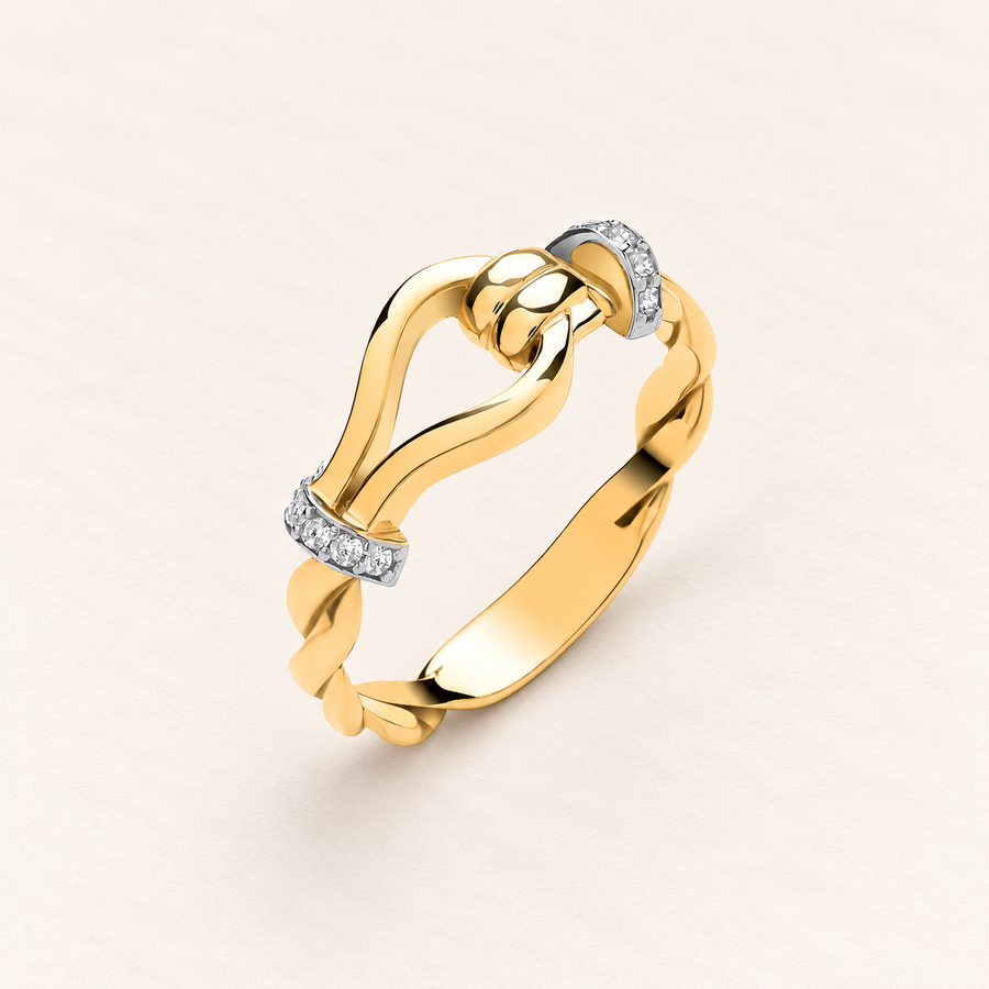 Bague Liens Torsadés — or jaune 9 carats et oxydes de zirconium