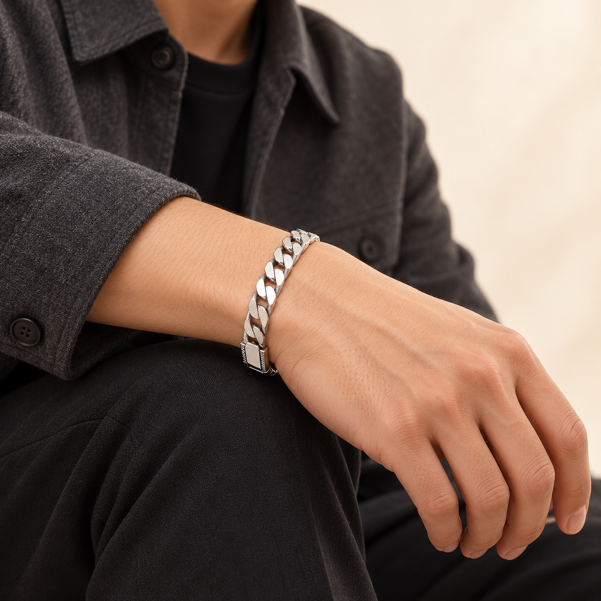 Bracelet Maille Sculptée 12 mm — argent