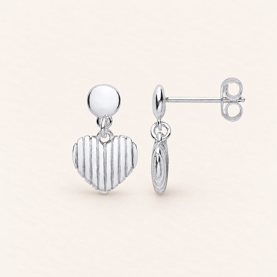 Ribbed Hearts Earrings — silver