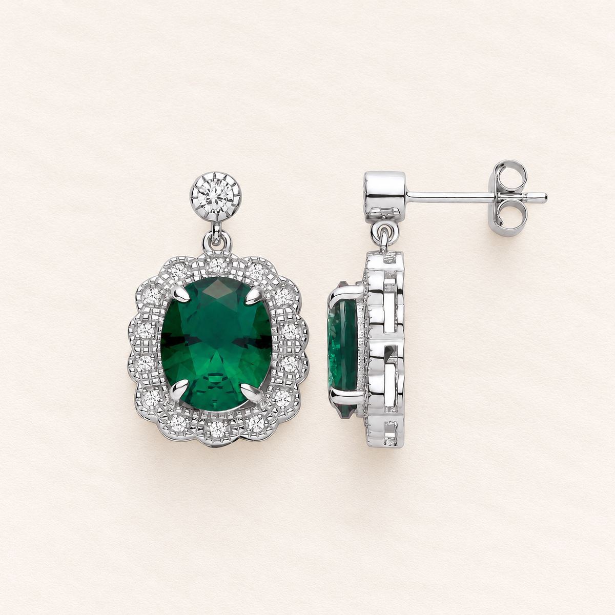 Boucles Halo Vert — argent et oxydes de zirconium