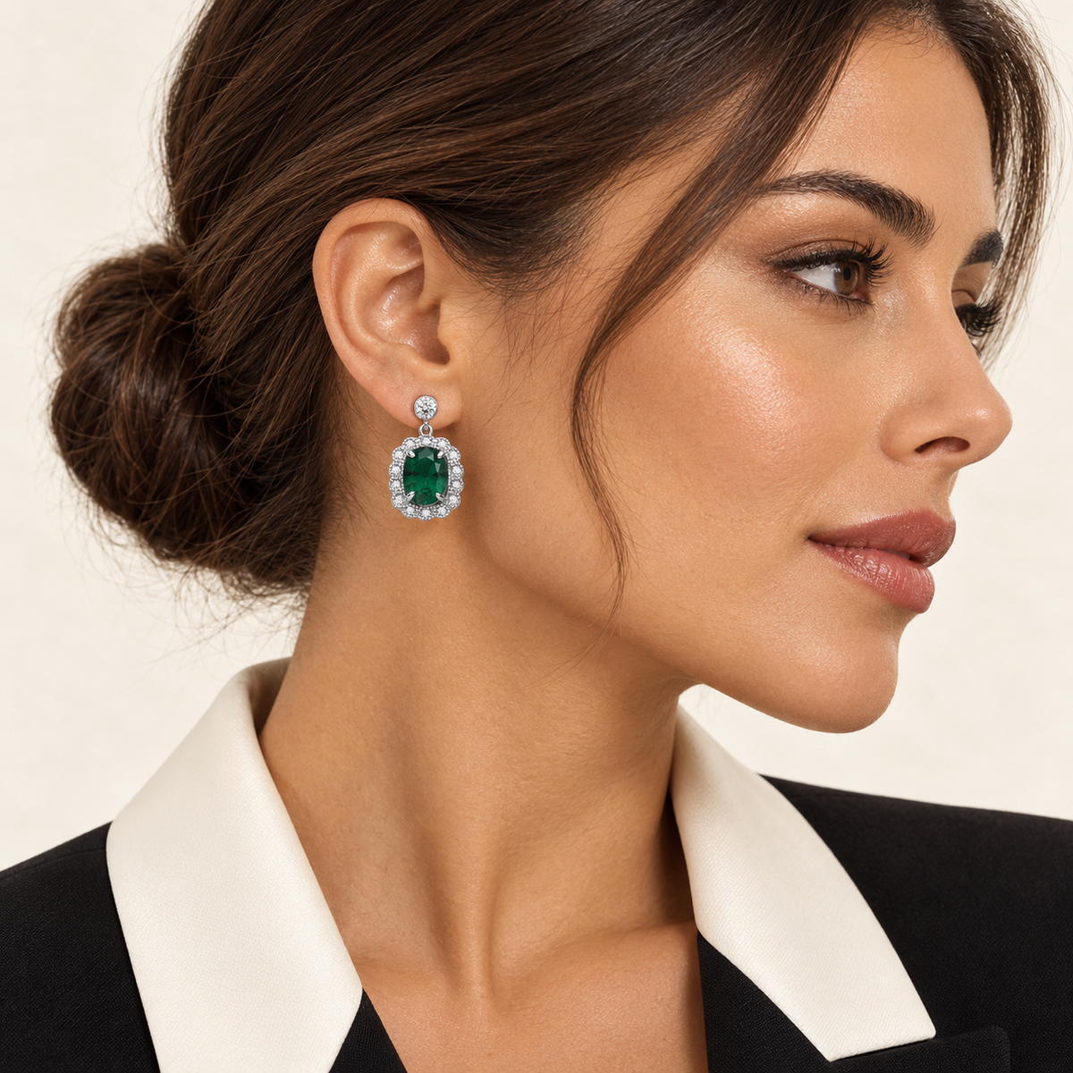 Boucles Halo Vert — argent et oxydes de zirconium