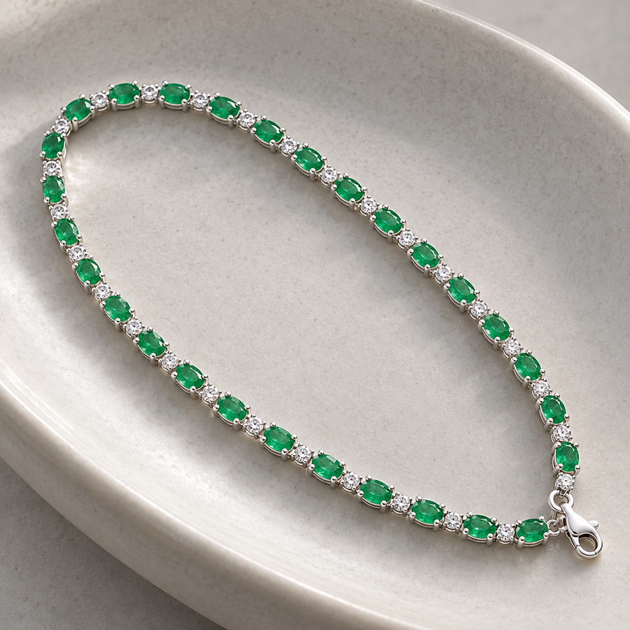 Bracelet tennis en argent 925 et zirconium vert et transparent