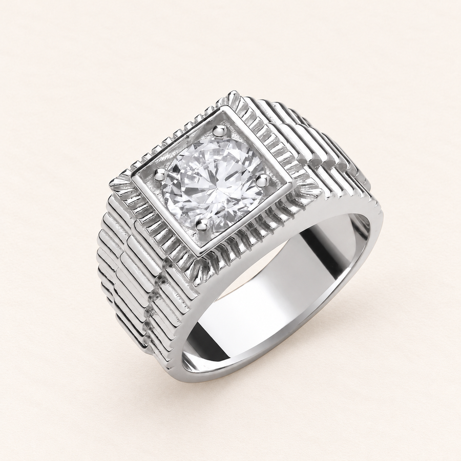 Chevalière Éclat Carré — argent et oxyde de zirconium