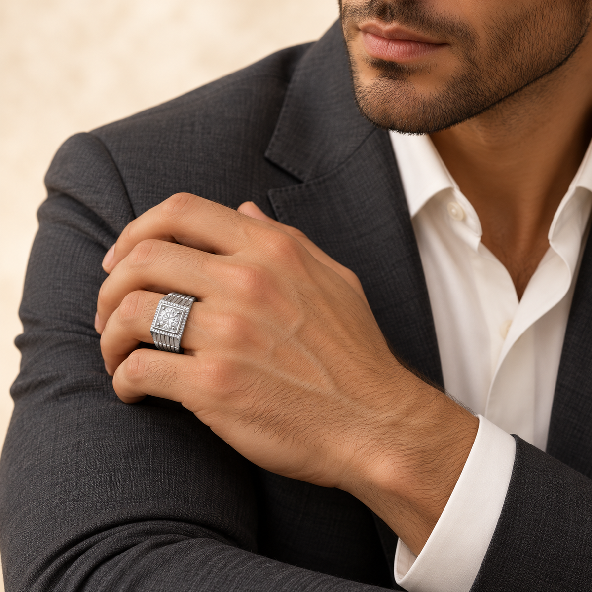 Square Radiance Signet Ring — silver and cubic zirconia