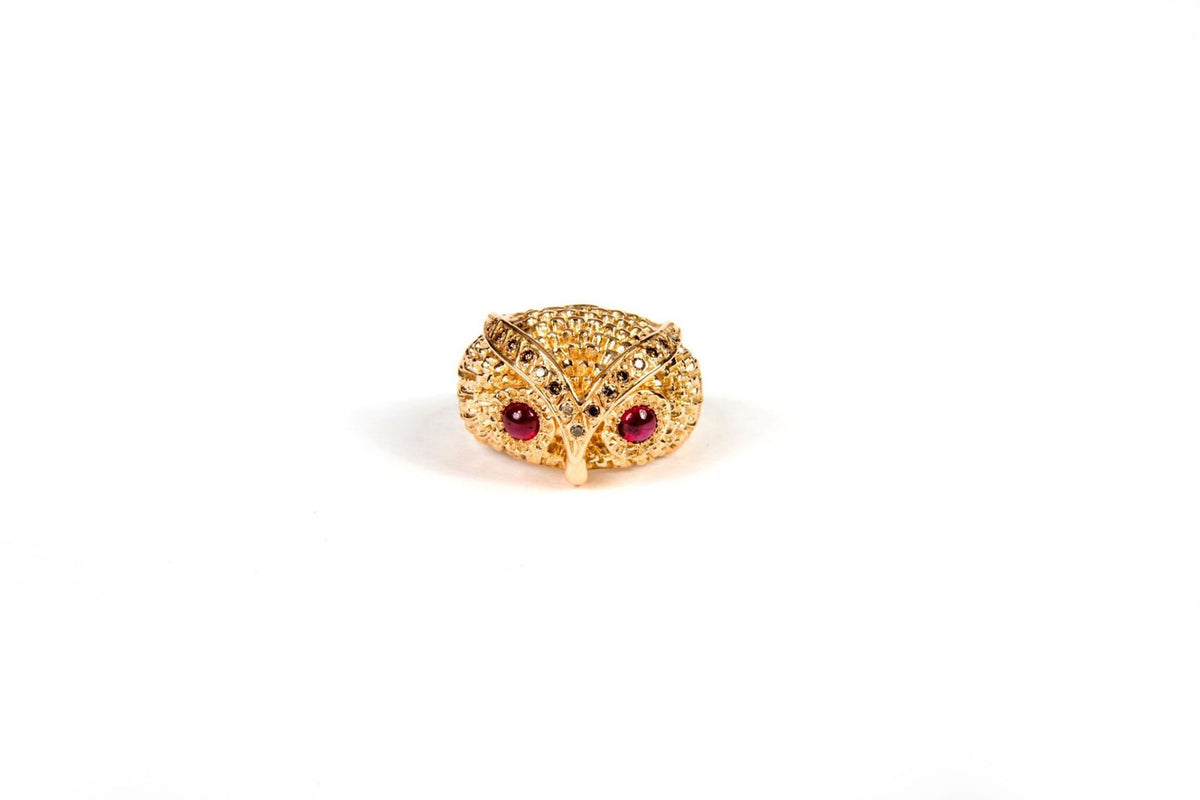 Les Veilleurs — Hibou en or, diamants et yeux rubis