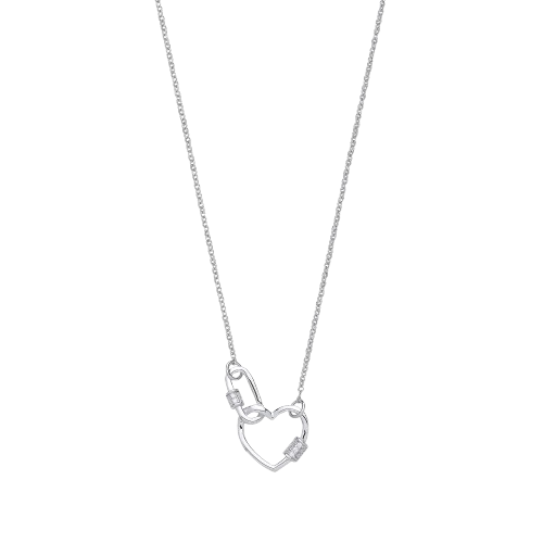 Silver Heart Paper Clip CZ 16" Necklace