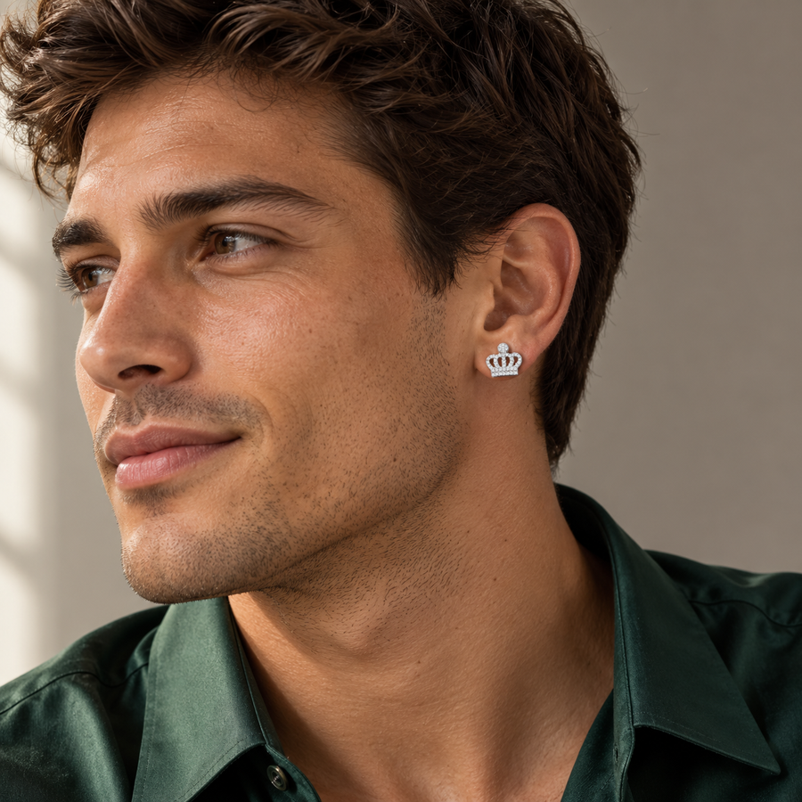 Puces d’oreilles couronne en argent et zirconium micropavé